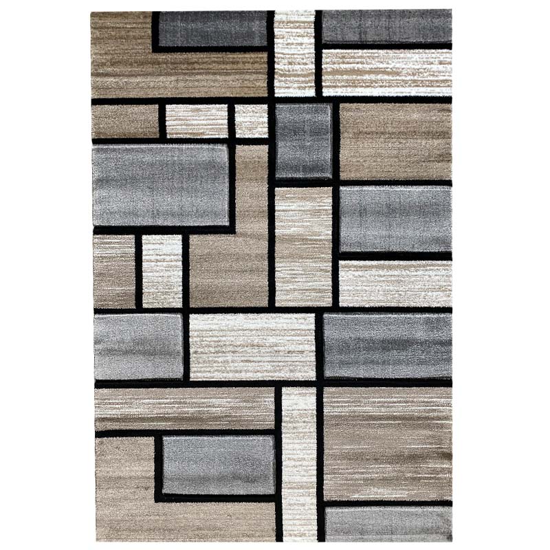 Covor cu Insertii 3D Patrate,Gri/Bej
