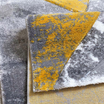 Covor cu Insertii 3D Linii,Gri/Galben