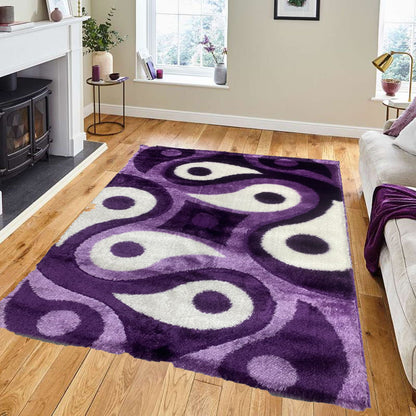 Covor Pufos cu Fir de Matase Tip Lacrima,Mov/Alb