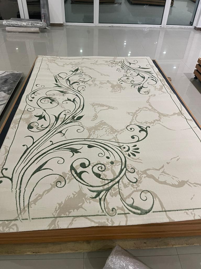 Covor 100x200 cm  Premium cu Insertii tip Lalea,Crem/Verde