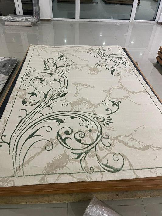 Covor 100x200 cm  Premium cu Insertii tip Lalea,Crem/Verde