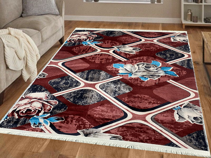 Covor Antiderapant Trandafir 3D ,Grena/Gri/Bleo