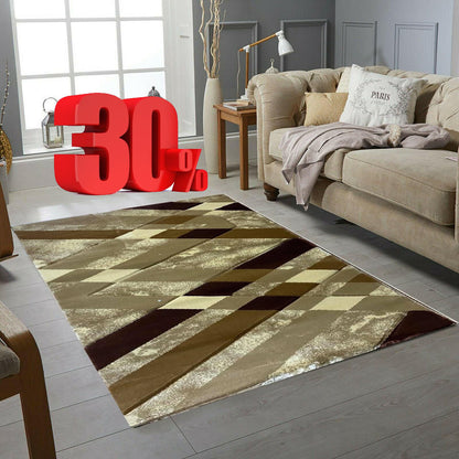 Covor cu Insertii Geometrice de tip Zig-Zag,Bej/Maro/Crem