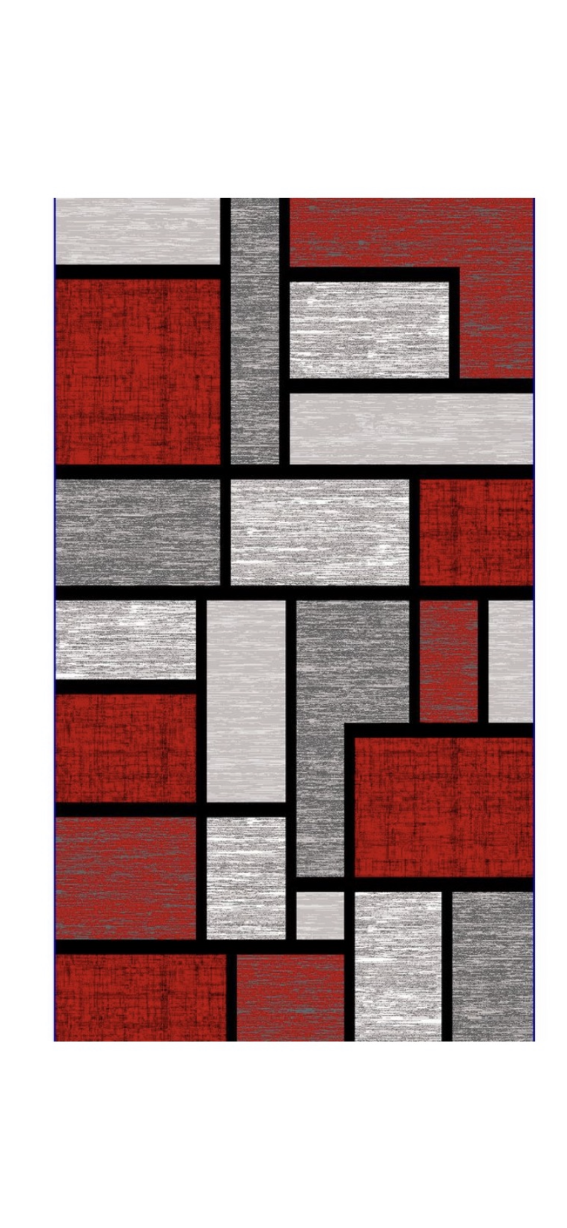 Covor cu Fir Scurt cu Insertii Geometrice tip Patrate,Rosu/Gri/Negru