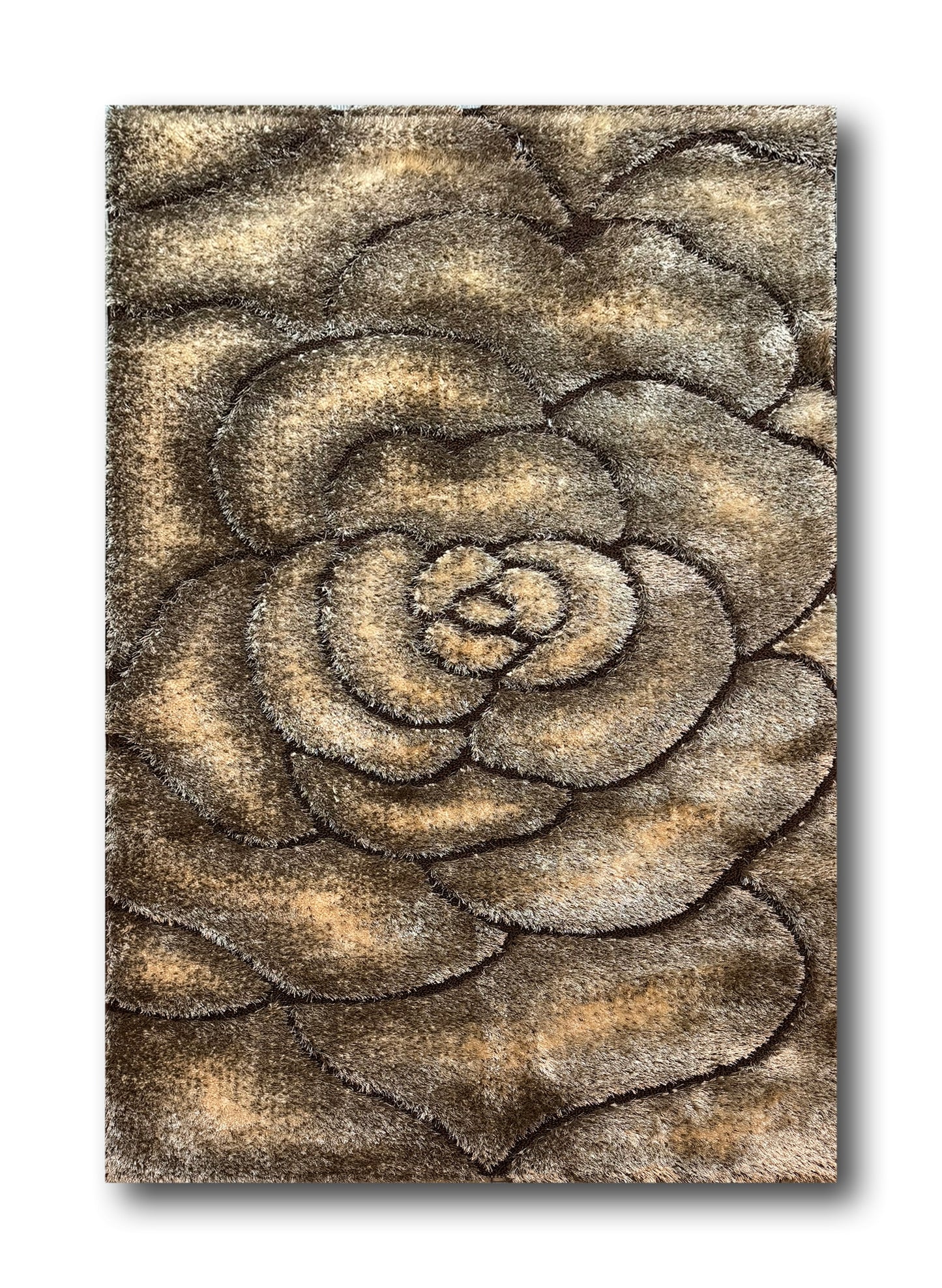 Covor Pufos cu Fir de Matase si Bumbac Trandafir 3D ,Bej/Maro/Capucino