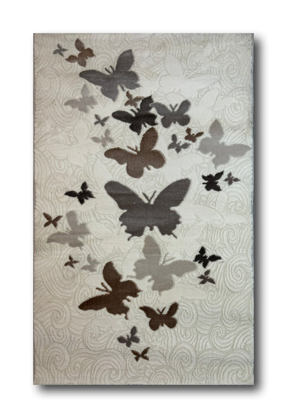 Covor Modern cu Fluturasi,Crem/Bej