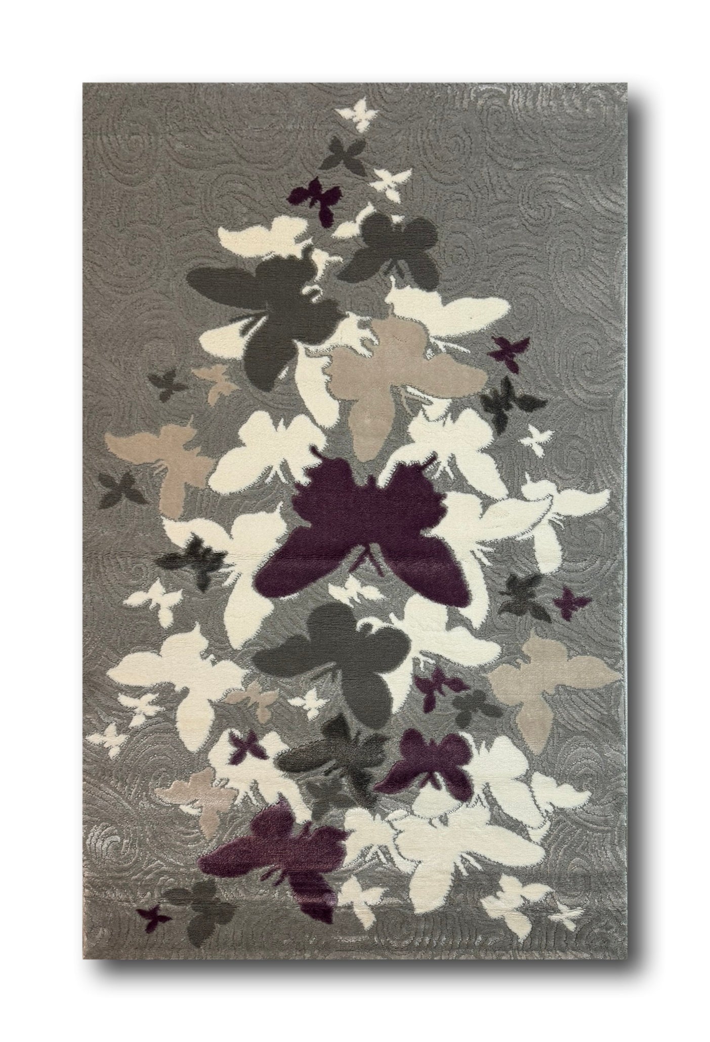 Covor Modern cu Fluturasi,Gri/Crem/Mov