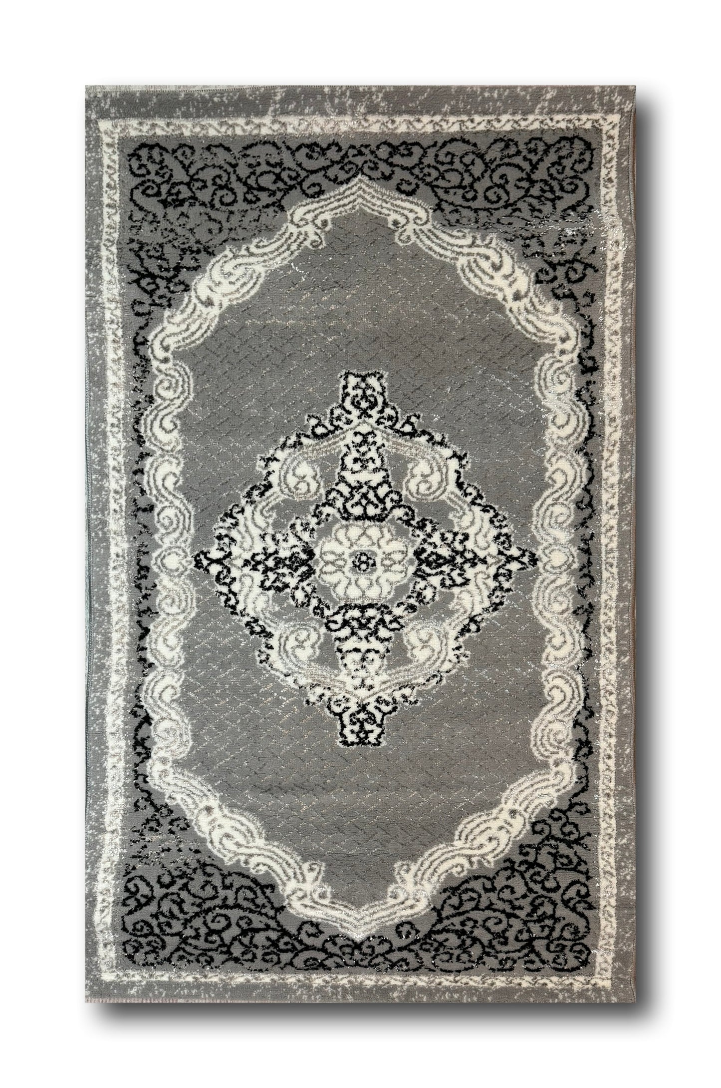 Covor cu Medalion,Gri/Negru/Crem