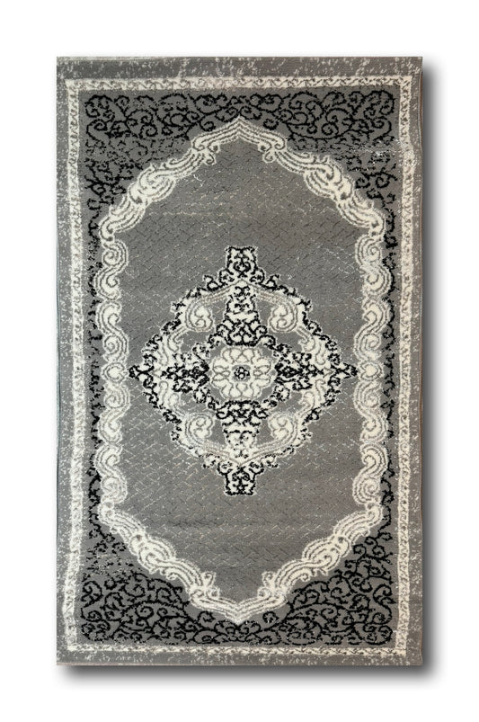 Covor cu Medalion,Gri/Negru/Crem