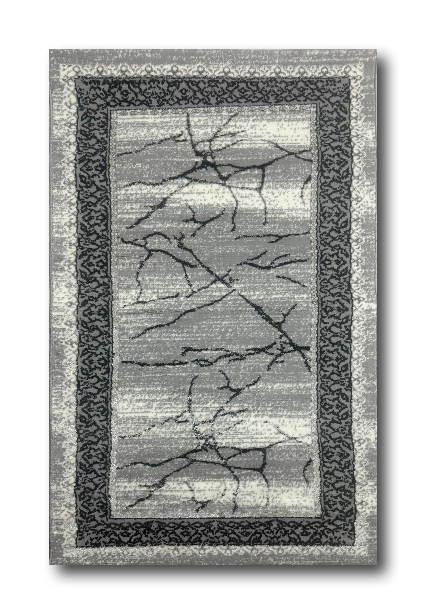 Covor cu Insertii Grecesci in Chenar,Negru/Gri/Crem