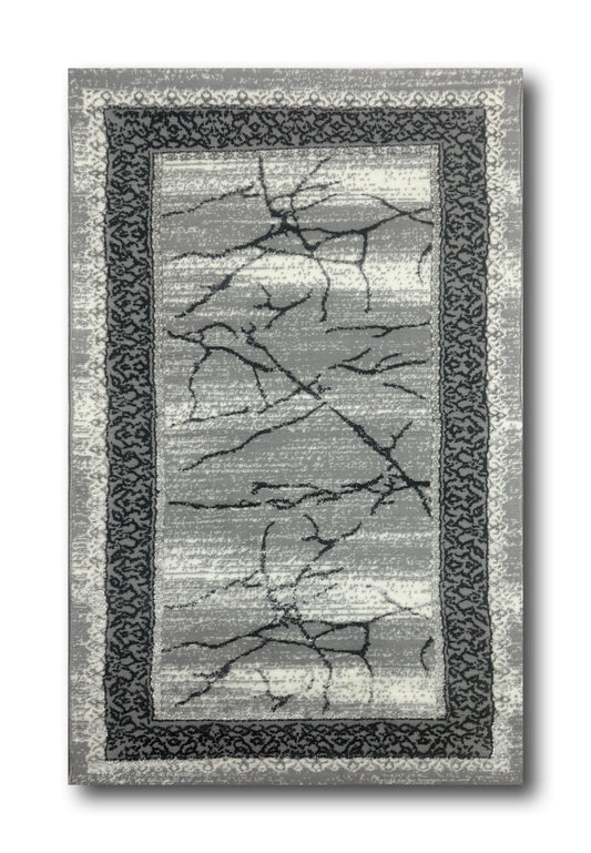 Covor cu Insertii Grecesci in Chenar,Negru/Gri/Crem