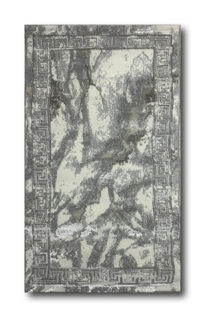 Covor cu Insertii Grecesti in Chenar,Gri/Bej