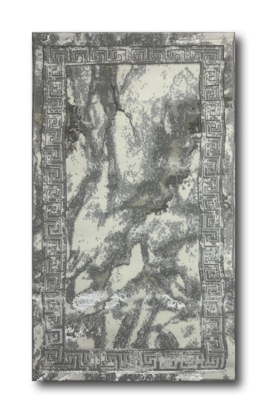 Covor cu Insertii Grecesti in Chenar,Gri/Bej