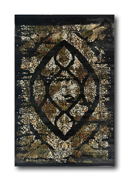 Covor Modern cu Insertii Florale,Negru/Maro/Bej/Verde/Albastru/Auriu