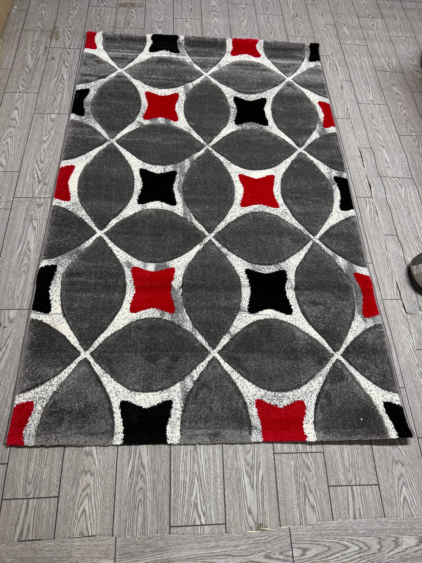 Covor Modern tip X, Gri/Negru/Rosu