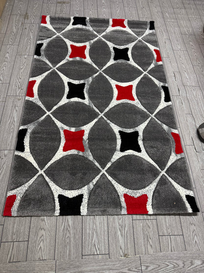 Covor Modern tip X, Gri/Negru/Rosu