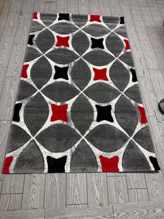 Covor Modern tip X, Gri/Negru/Rosu