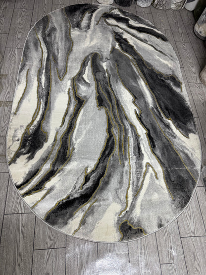 Covor cu Insertii 3D tip Marmura,Gri/Negru/Auriu