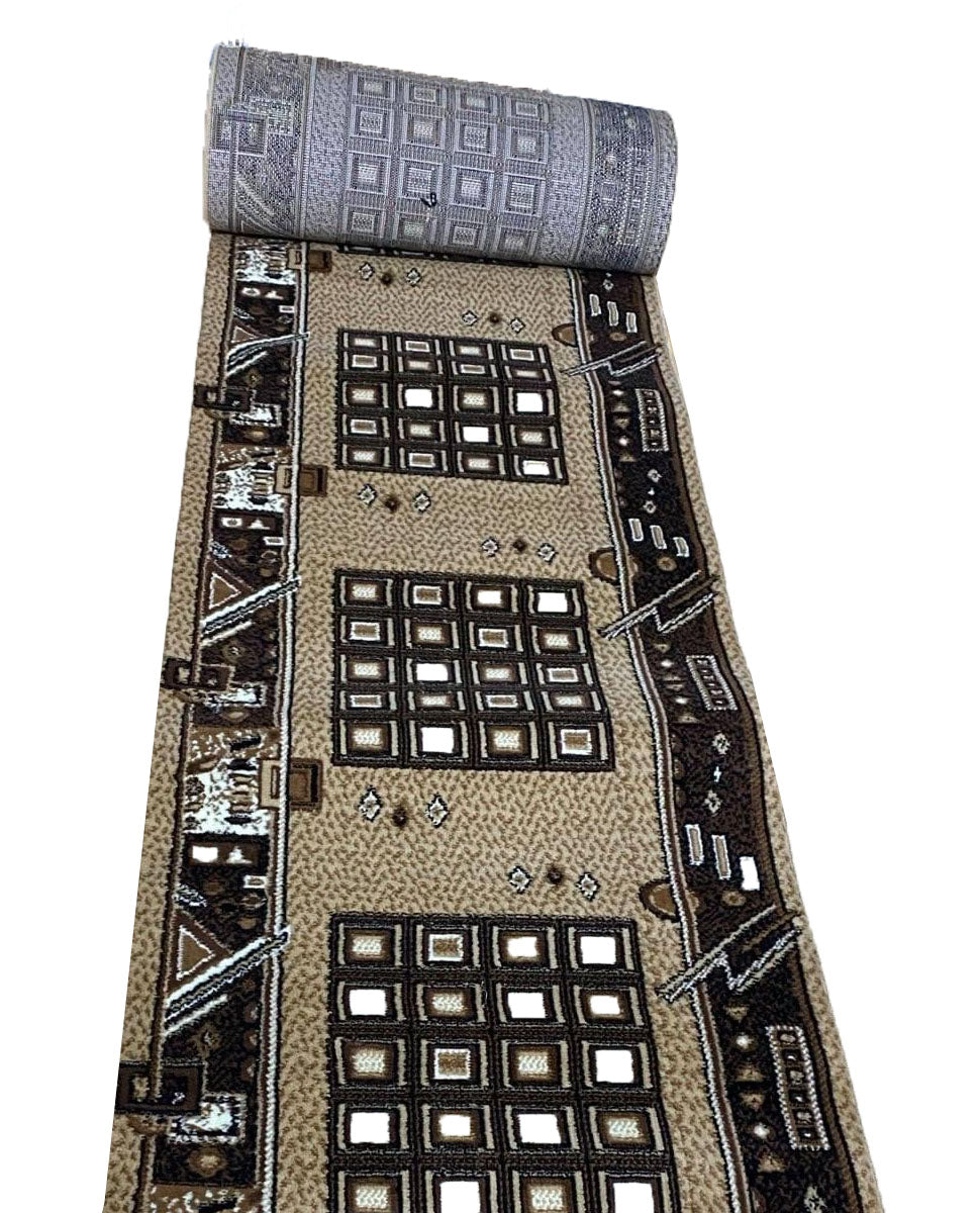 Traversa cu Insertii Geometrice tip Dreptunghiuri,Bej/Maro