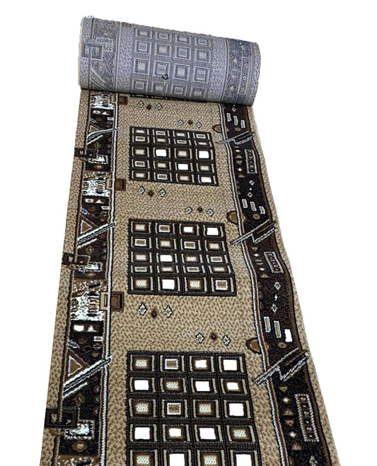 Traversa cu Insertii Geometrice tip Dreptunghiuri,Bej/Maro