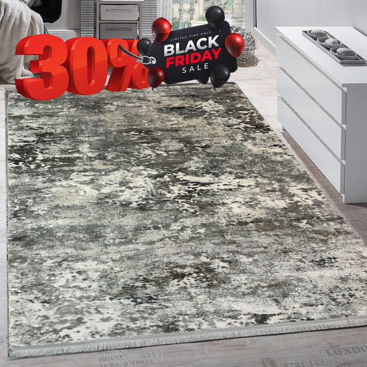 Covor Premiu Angora Hali Modern Tip Picasso cu Franjuri,Gri/Antracid