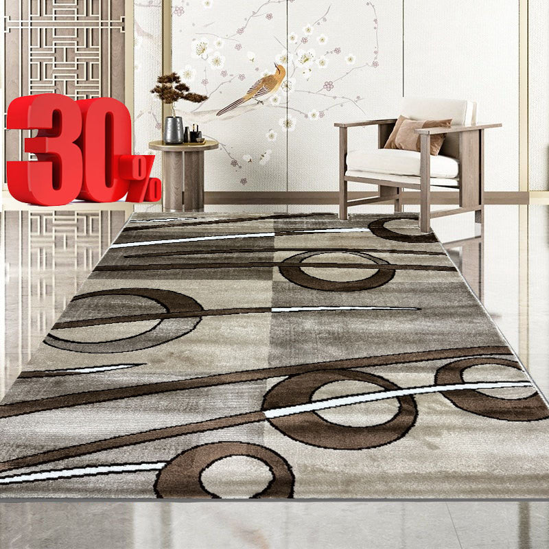 Covor cu Insertii Geometrice Cercuri si Lini,Bej/Capucino