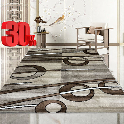Covor cu Insertii Geometrice Cercuri si Lini,Bej/Capucino