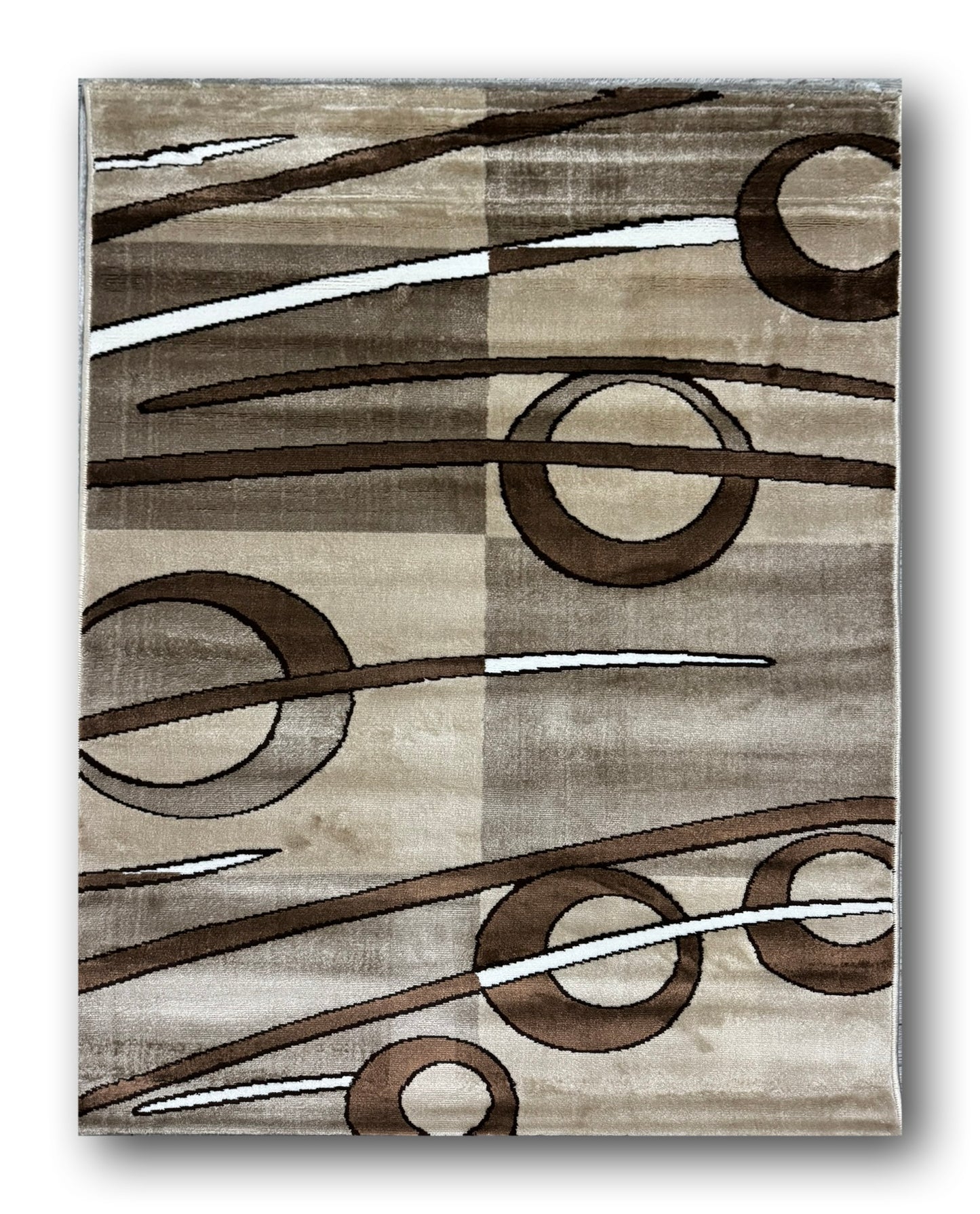 Covor cu Insertii Geometrice Cercuri si Lini,Bej/Capucino