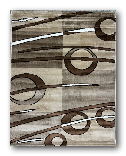 Covor cu Insertii Geometrice Cercuri si Lini,Bej/Capucino