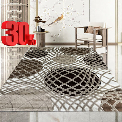 Covor cu Insertii Geometrice Tip Cercuri 3D , Bej/Crem/Maro