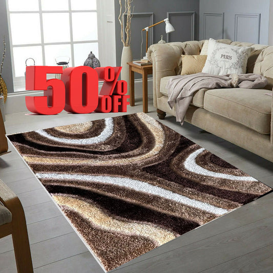 Covor Pufos cu Fir de Matase si Bumbac ,Bej/Maro