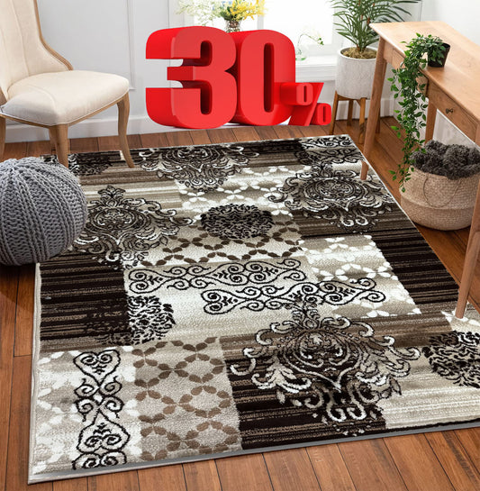 Covor cu Insertii Tip Baroc,Bej/Maro