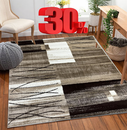 Covor cu Insertii Geometrice Tip Lini ,Bej/Crem