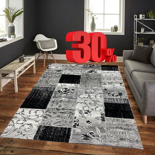 Covor cu Insertii Florale ,Gri/Bej/Negru