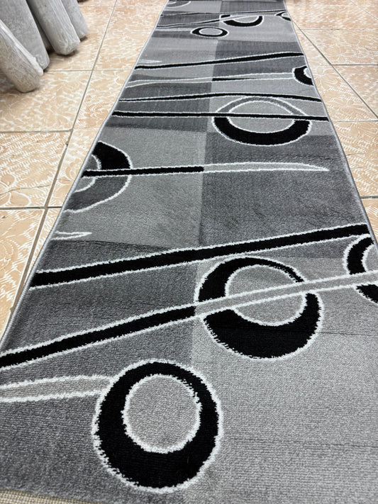 Traversa cu Insertii Geometrice tip Cercuri ,Gri/Negru