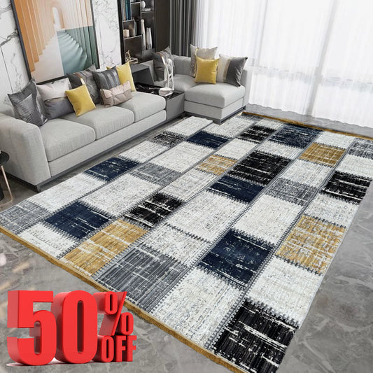 Covor cu Insertii Geometrice in Chenar si Franjuri ,Multicolor