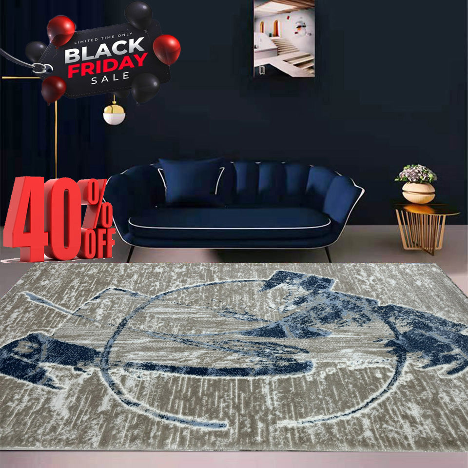 Covor Modern,Albastru/Crem