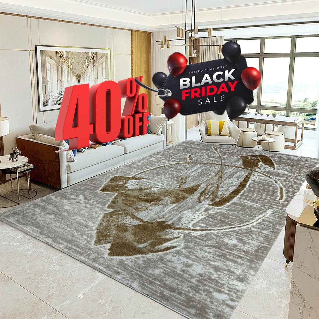 Covor Modern,Galben/Crem