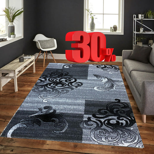 Covor cu Insertii Florale tip Baroc,Gri