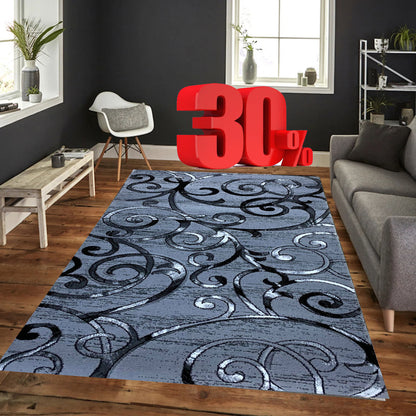 Covor cu Insertii Florale tip Crengute,Gri