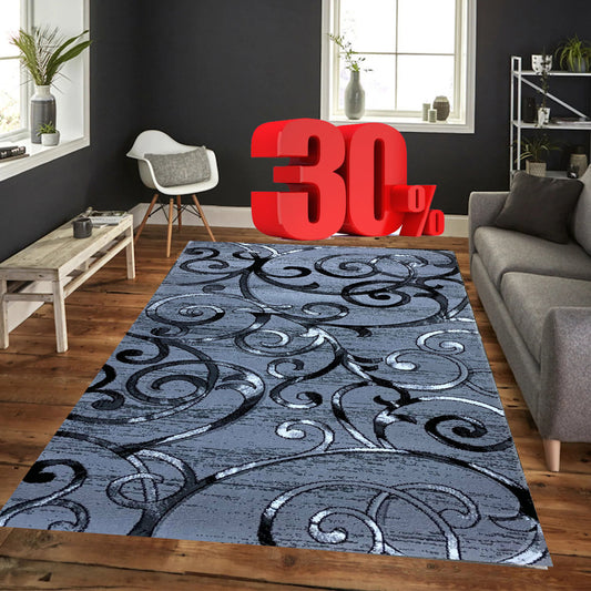 Covor cu Insertii Florale tip Crengute,Gri