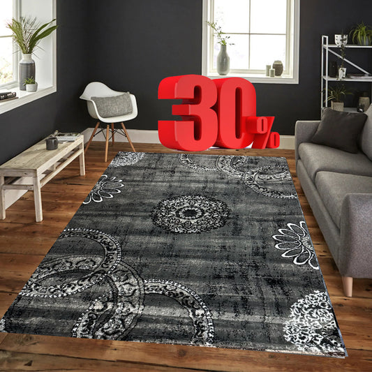 Covor cu Insertii Florale tip Oriental,Gri