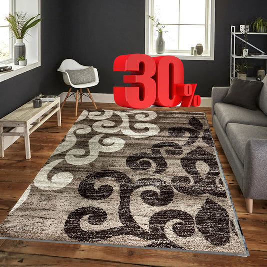 Covor cu Insertii Florale tip Tribal,Maro/Crem