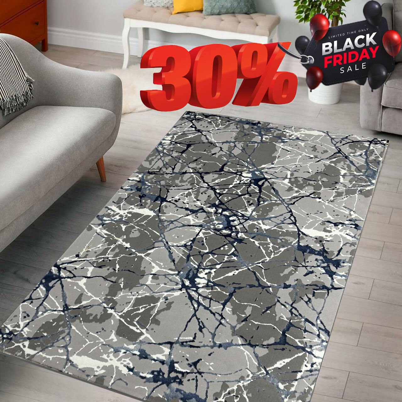 Covor Premium Panza De Paianjen,Albastru/Gri