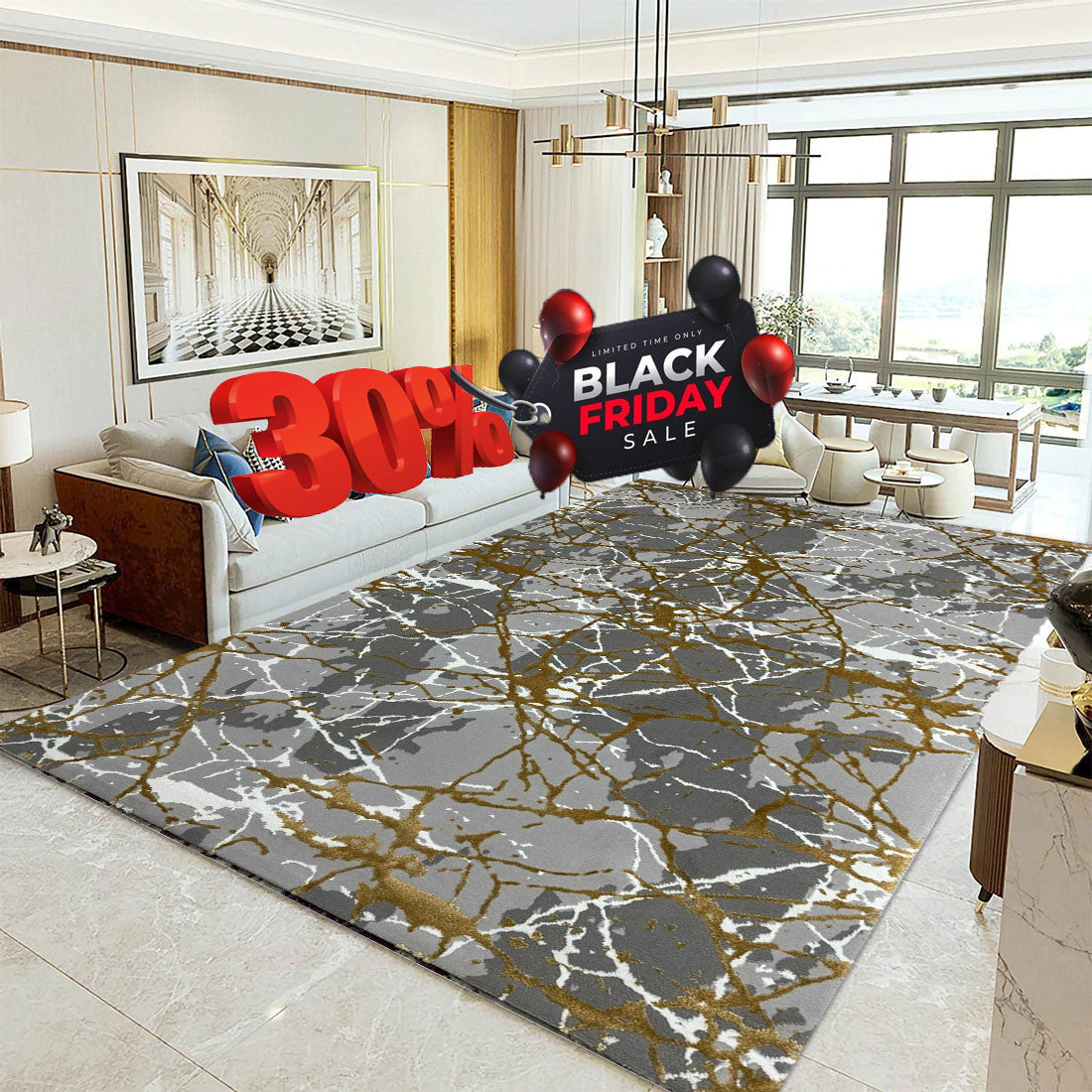 Covor Premium Panza De Paianjen,Galben/Gri