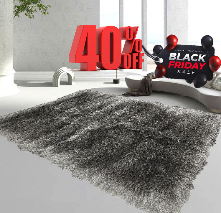 Covor Pufos din Fir de Matase si Bumbac 3D,Gri