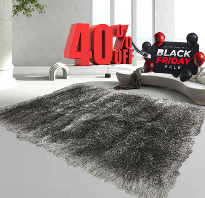 Covor Pufos din Fir de Matase si Bumbac 3D,Gri