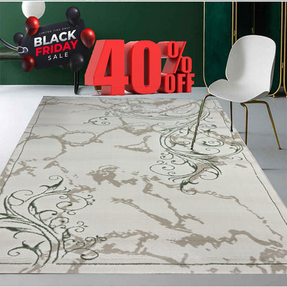 Covor 100x200 cm  Premium cu Insertii tip Lalea,Crem/Verde