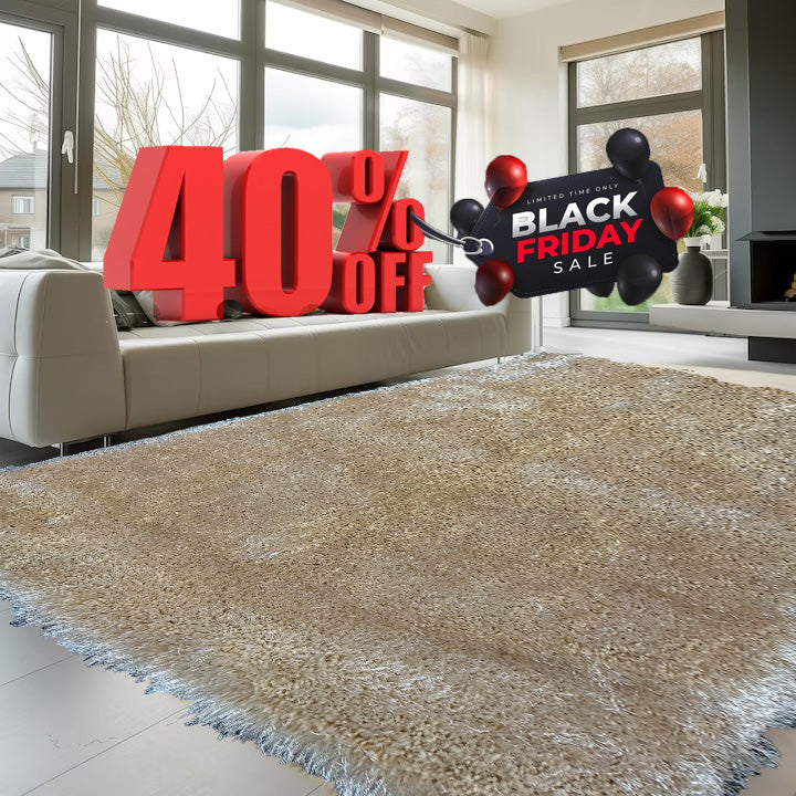 Covor Pufos din Fir de Matase si Bumbac 3D,Bej