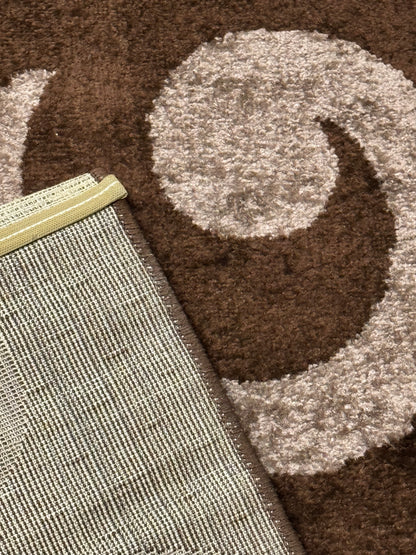 Covor cu Insertii Florale tip Tribal ,Maro/Capucino